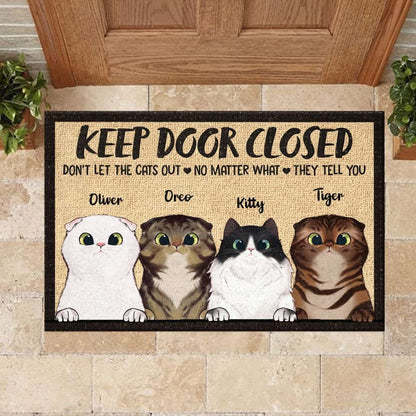 Warning Area Patrolled By Peeking Cat - Personalized Doormat Door