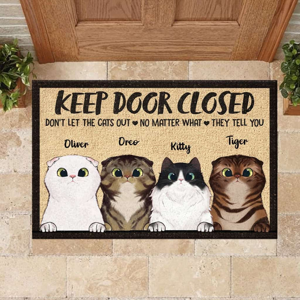 Warning Area Patrolled By Peeking Cat - Personalized Doormat Door