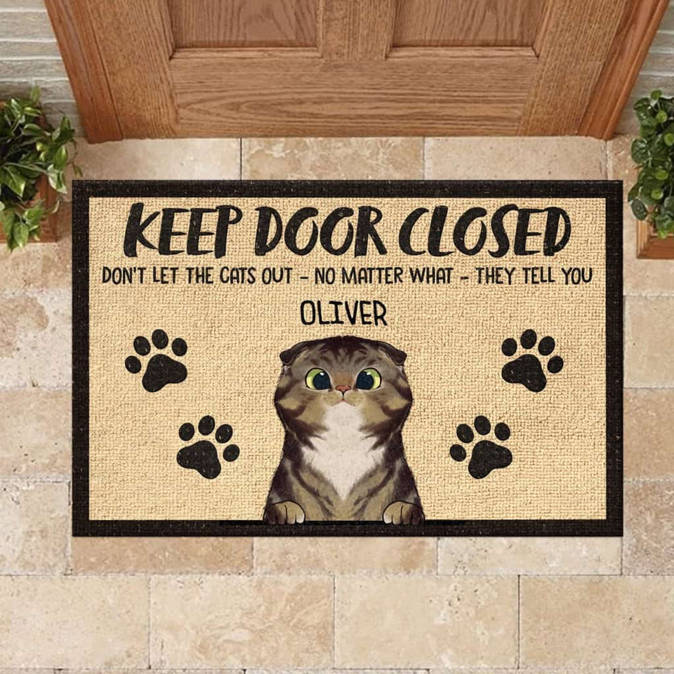 Warning Area Patrolled By Peeking Cat - Personalized Doormat Door