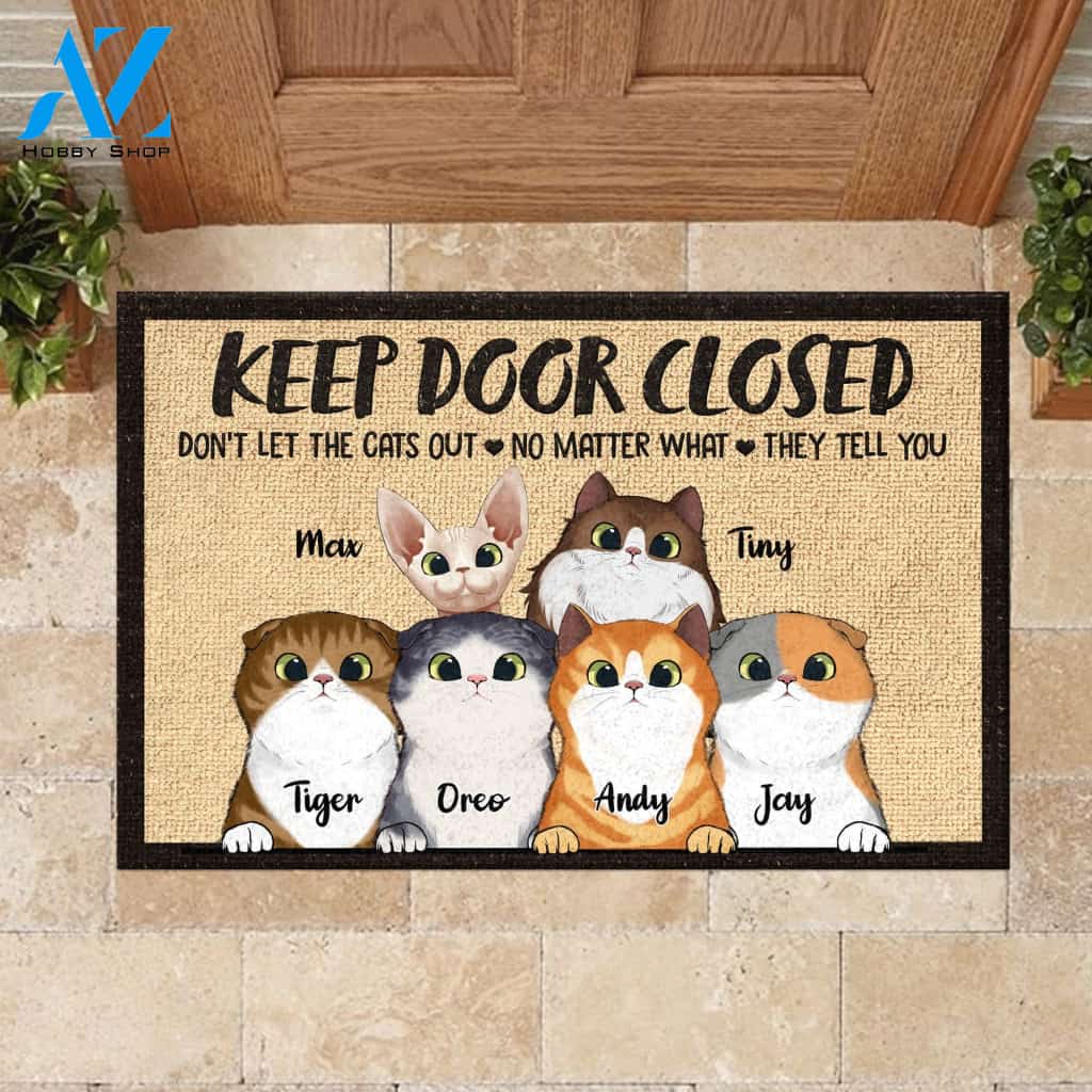 Warning Area Patrolled By Peeking Cat - Personalized Doormat | Welcome Mat | House Warming Gift