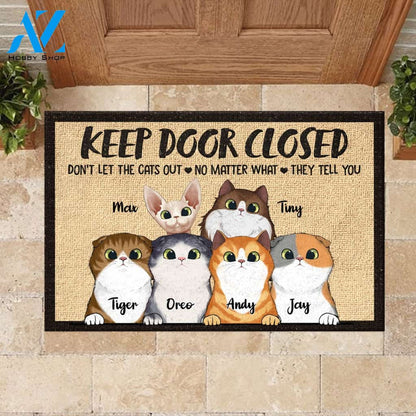 Warning Area Patrolled By Peeking Cat - Personalized Doormat | Welcome Mat | House Warming Gift