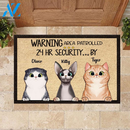 Warning Area Patrolled By Peeking Cat - Personalized Doormat | Welcome Mat | House Warming Gift