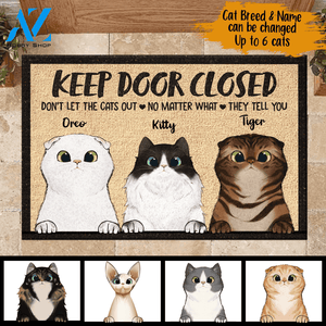 Warning Area Patrolled By Peeking Cat - Personalized Doormat | Welcome Mat | House Warming Gift