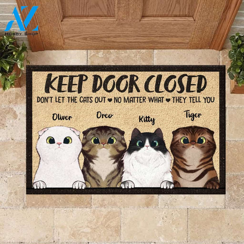 Warning Area Patrolled By Peeking Cat - Personalized Doormat | Welcome Mat | House Warming Gift