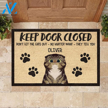 Warning Area Patrolled By Peeking Cat - Personalized Doormat | Welcome Mat | House Warming Gift