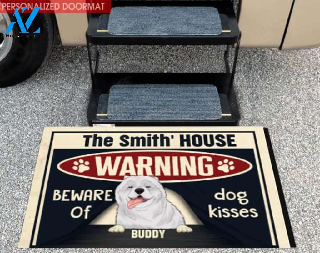 Warning Beware Of Dog Kisses - Personalized Doormat