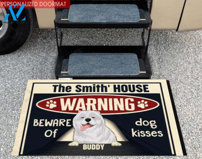 Warning Beware Of Dog Kisses - Personalized Doormat