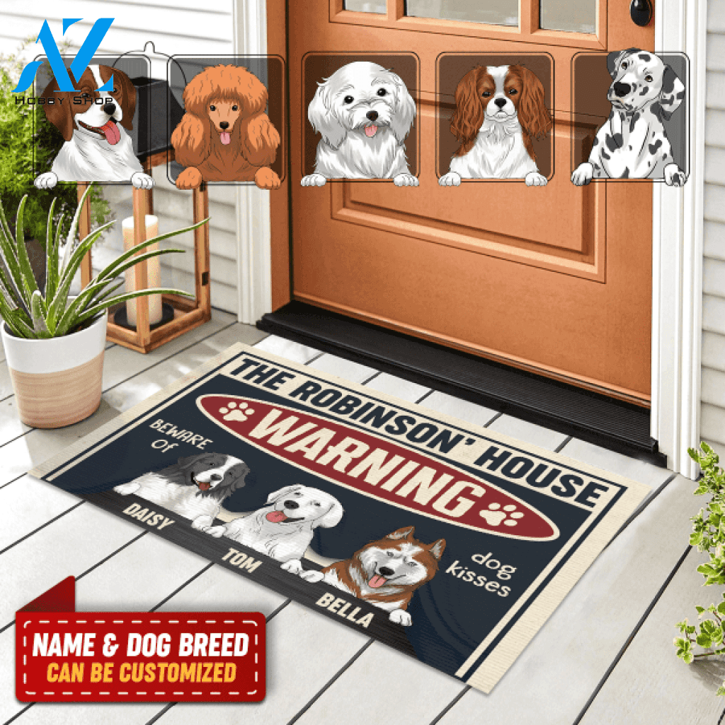 Warning Beware Of Dog Kisses - Personalized Doormat