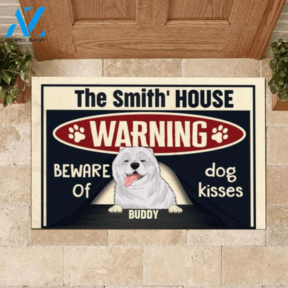 Warning Beware Of Dog Kisses - Personalized Doormat