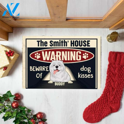 Warning Beware Of Dog Kisses - Personalized Doormat