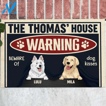 Warning Beware Of Dog Kisses - Personalized Doormat