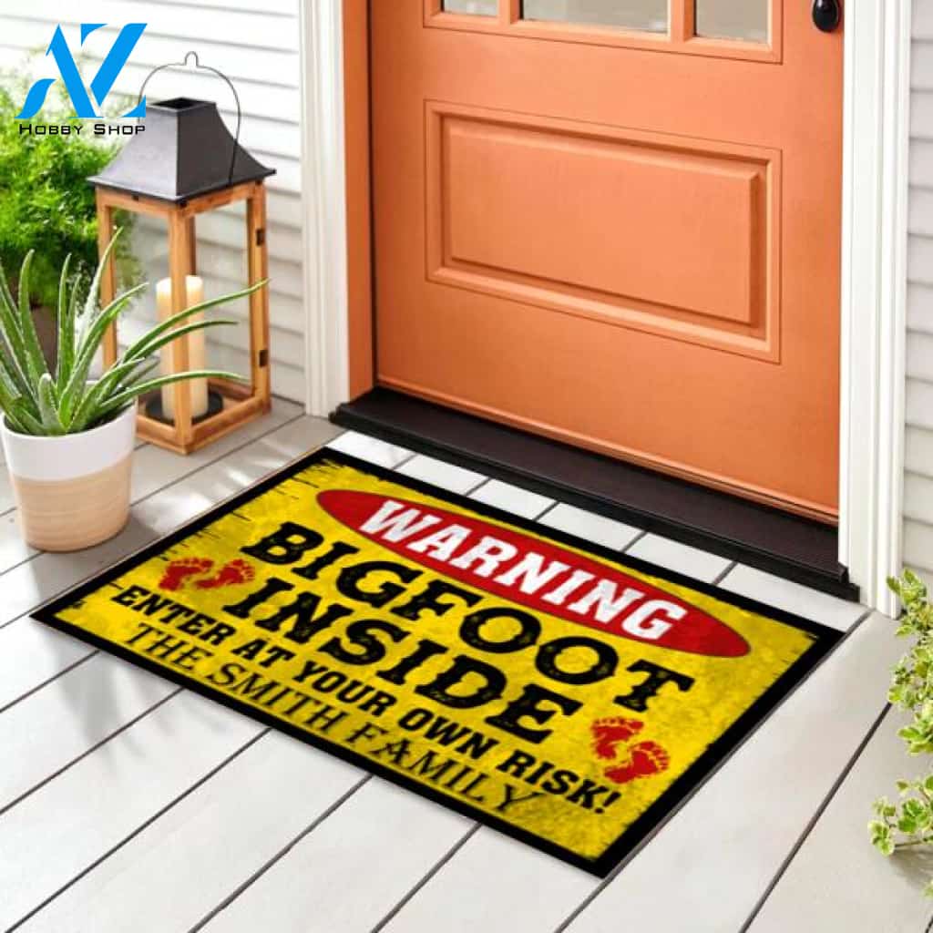 WARNING, Bigfoot Inside, Funny Scary -Personalized Doormat