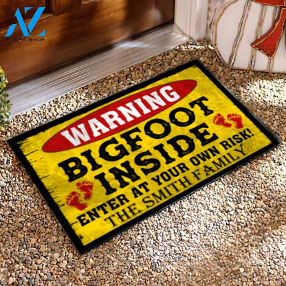 WARNING, Bigfoot Inside, Funny Scary -Personalized Doormat