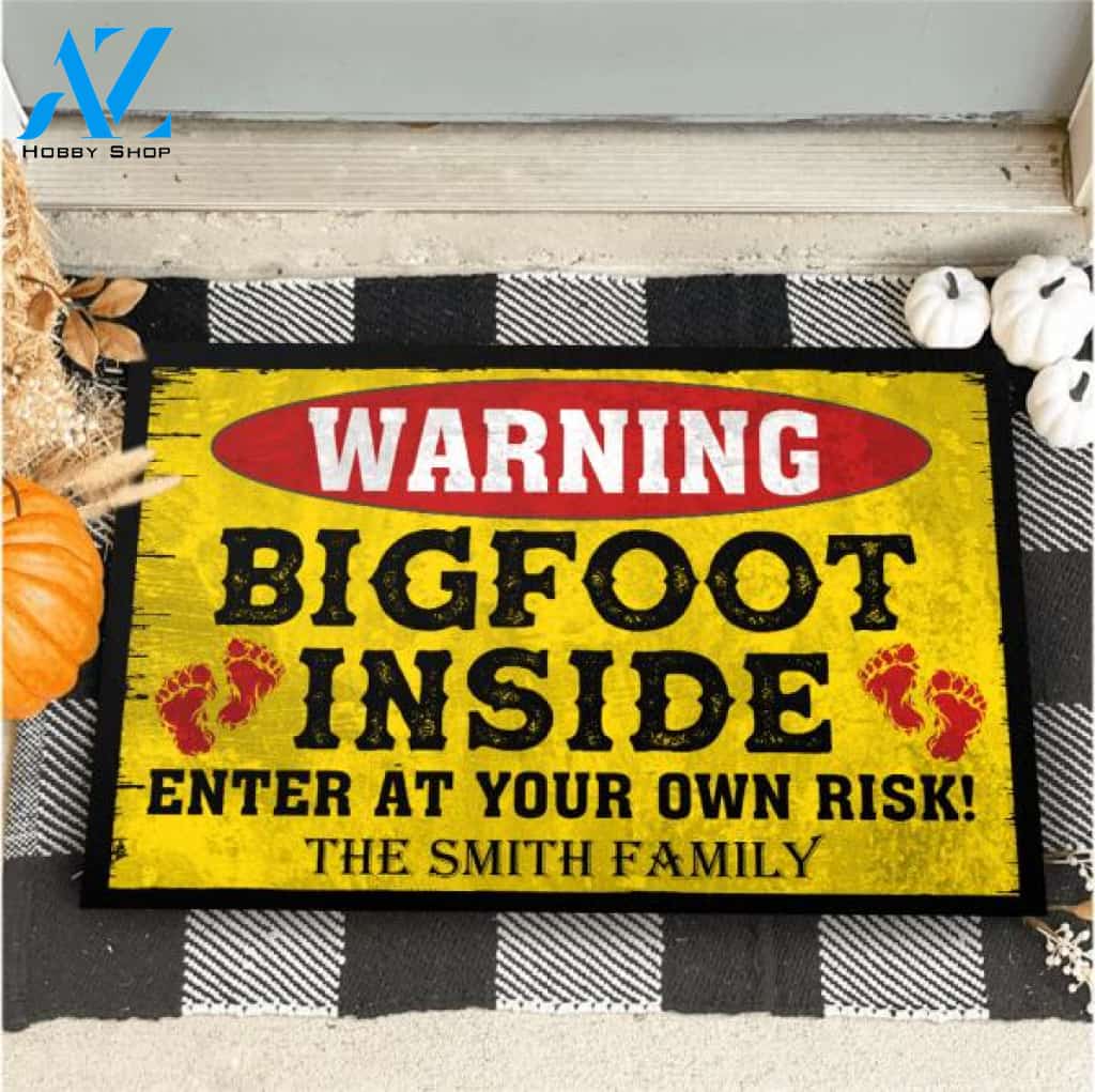 WARNING, Bigfoot Inside, Funny Scary -Personalized Doormat
