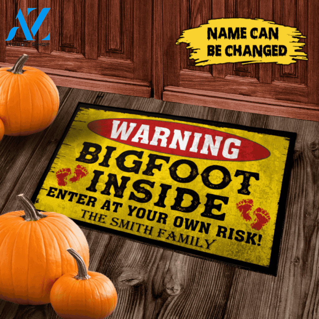 WARNING, Bigfoot Inside, Funny Scary -Personalized Doormat