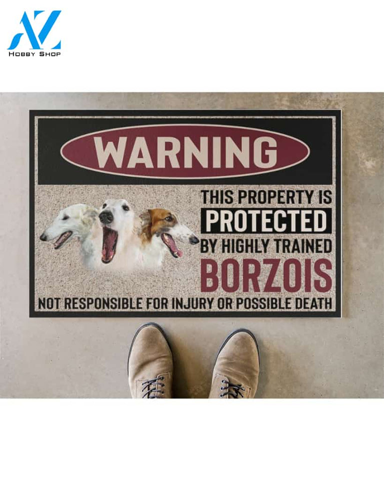 Warning -Borzois Doormat This Property Is Protected Indoor And Outdoor Doormat Warm House Gift Welcome Mat Gift For Borzois Dog Lovers