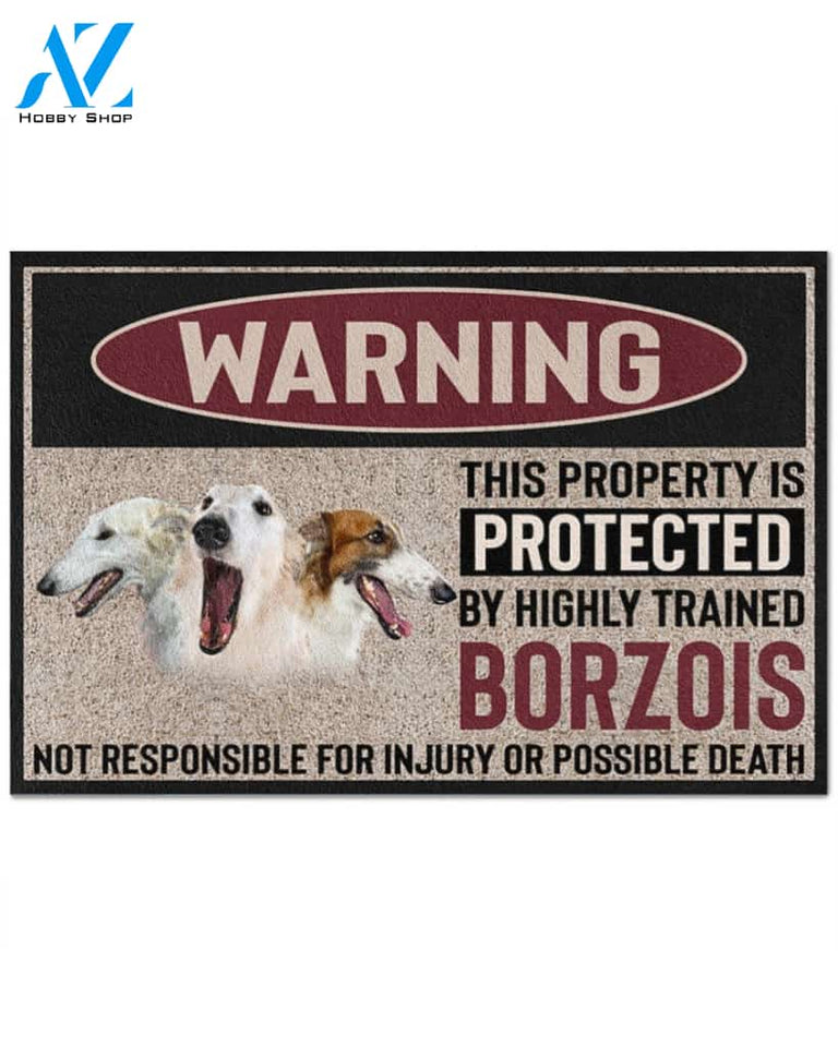 Warning -Borzois Doormat This Property Is Protected Indoor And Outdoor Doormat Warm House Gift Welcome Mat Gift For Borzois Dog Lovers
