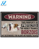 Warning -Borzois Doormat This Property Is Protected Indoor And Outdoor Doormat Warm House Gift Welcome Mat Gift For Borzois Dog Lovers