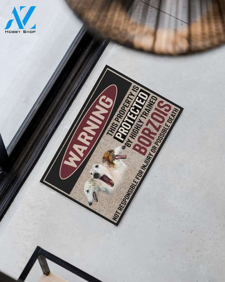 Warning -Borzois Doormat This Property Is Protected Indoor And Outdoor Doormat Warm House Gift Welcome Mat Gift For Borzois Dog Lovers