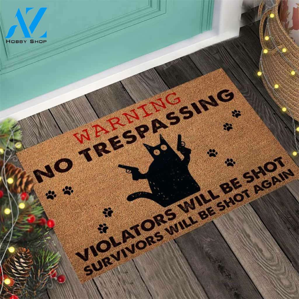 Warning – Cat Easy Clean Welcome DoorMat | Felt And Rubber | 40x60 cm | 45x75 cm | 60x90 cm | Colorful | DO1249