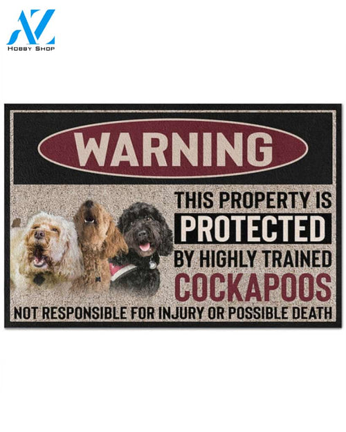 Warning - Cockapoos Doormat This Property Is Protected Indoor And Outdoor Doormat Warm House Gift Welcome Mat Gift For Cockapoos Dog Lovers