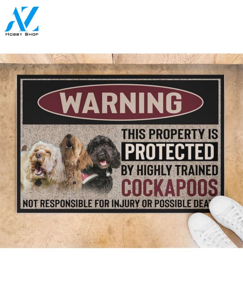 Warning - Cockapoos Doormat This Property Is Protected Indoor And Outdoor Doormat Warm House Gift Welcome Mat Gift For Cockapoos Dog Lovers