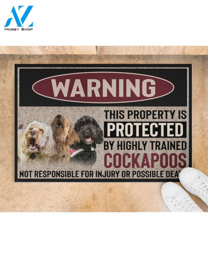 Warning - Cockapoos Doormat This Property Is Protected Indoor And Outdoor Doormat Warm House Gift Welcome Mat Gift For Cockapoos Dog Lovers