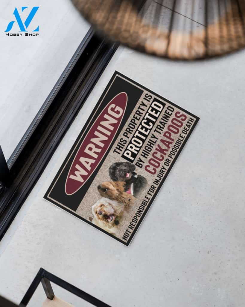 Warning - Cockapoos Doormat This Property Is Protected Indoor And Outdoor Doormat Warm House Gift Welcome Mat Gift For Cockapoos Dog Lovers