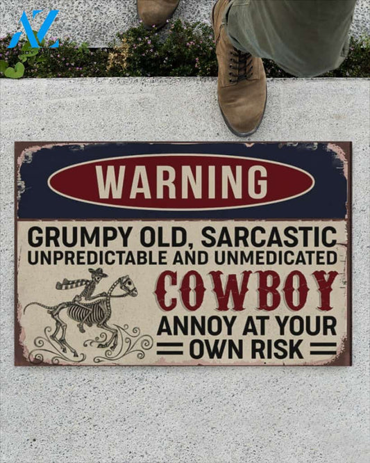 Warning Cowboy Annoy At Your Own Risk Indoor And Outdoor Doormat Welcome Mat Housewarming Gift Home Decor Funny Doormat Gift Idea