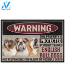 Warning - English Bulldog Doormat This Property Is Protected Indoor And Outdoor Doormat Warm House Gift Welcome Mat Gift For English Bulldog Lovers