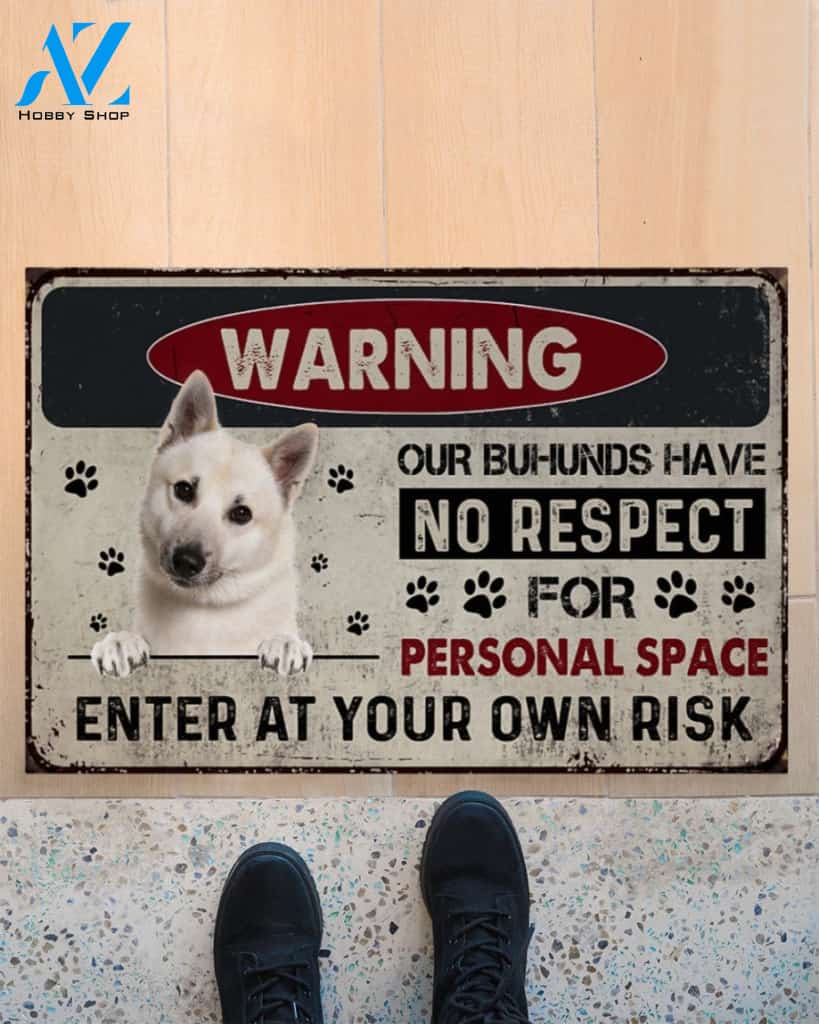 Warning Enter At Your Own Risk - Buhund Dog Doormat Welcome Mat Housewarming Gift Home Decor Funny Doormat Gift Idea For Dog Lovers