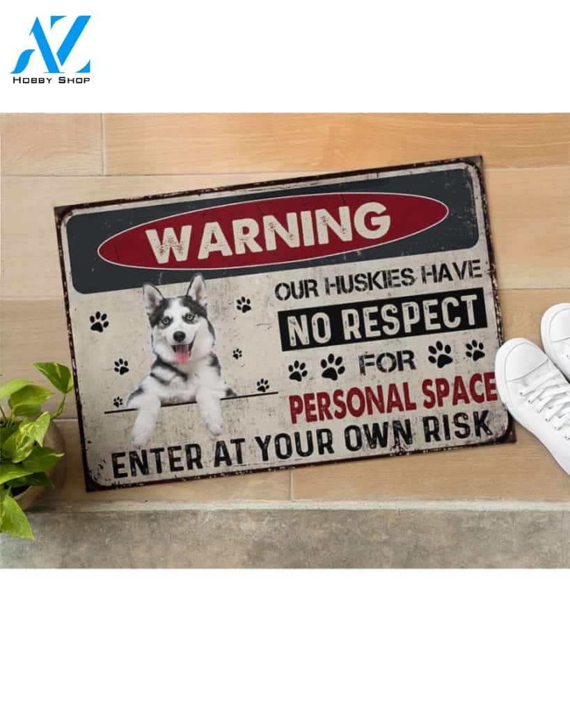 Warning Enter At Your Own Risk- Husky Dog Doormat Welcome Mat Housewarming Gift Home Decor Funny Doormat Gift Idea For Dog Lovers