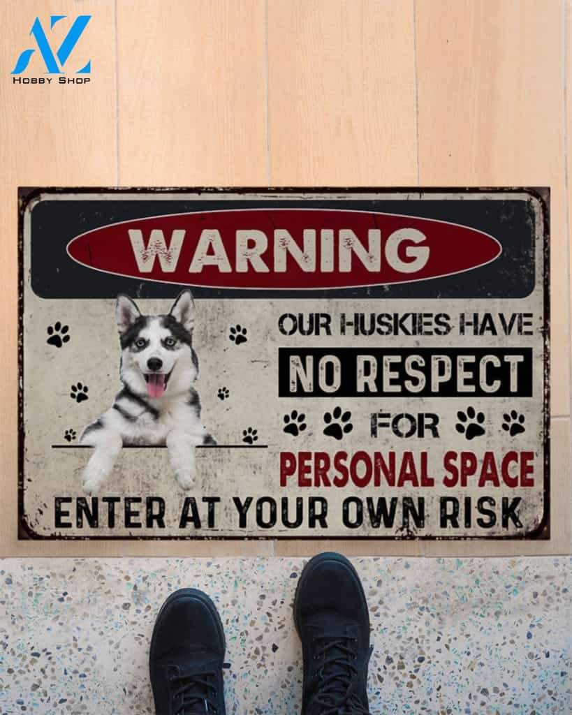 Warning Enter At Your Own Risk- Husky Dog Doormat Welcome Mat Housewarming Gift Home Decor Funny Doormat Gift Idea For Dog Lovers