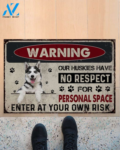 Warning Enter At Your Own Risk- Husky Dog Doormat Welcome Mat Housewarming Gift Home Decor Funny Doormat Gift Idea For Dog Lovers