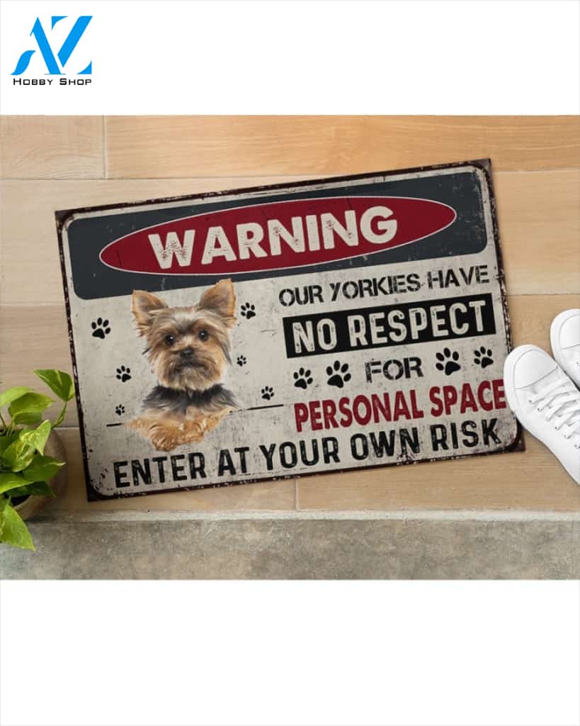 Warning Enter At Your Own Risk- Yorkshire Dog Doormat Welcome Mat Housewarming Gift Home Decor Funny Doormat Gift Idea For Dog Lovers