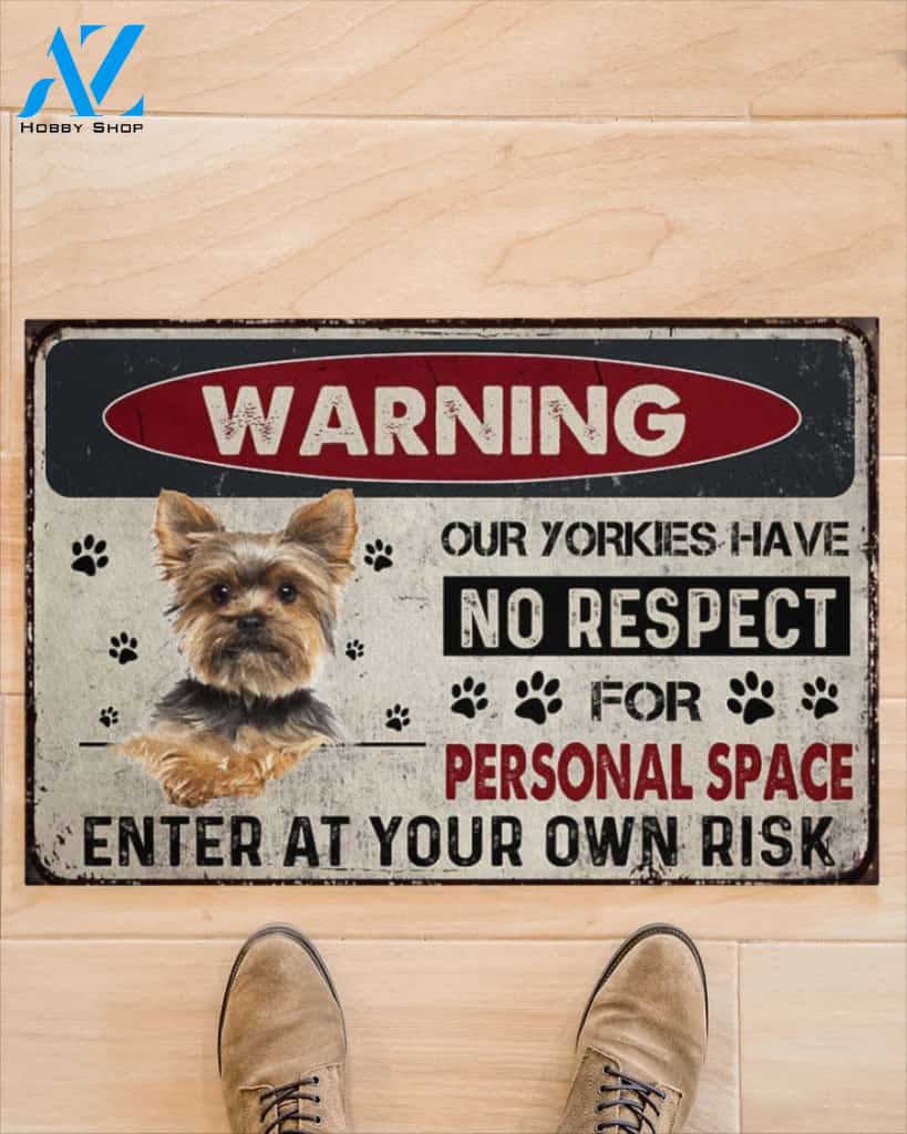 Warning Enter At Your Own Risk- Yorkshire Dog Doormat Welcome Mat Housewarming Gift Home Decor Funny Doormat Gift Idea For Dog Lovers