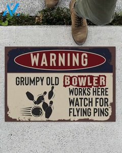 Warning Grumpy Old Bowler Works Here Watch For Flying Pins Doormat Welcome Mat Housewarming Gift Home Decor Funny Doormat Gift For Bowling Lovers