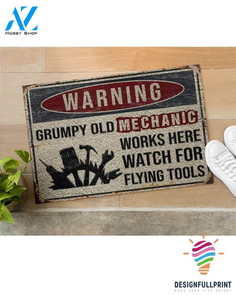 Warning Grumpy Old Mechanic Works Here Welcome Doormat NHD
