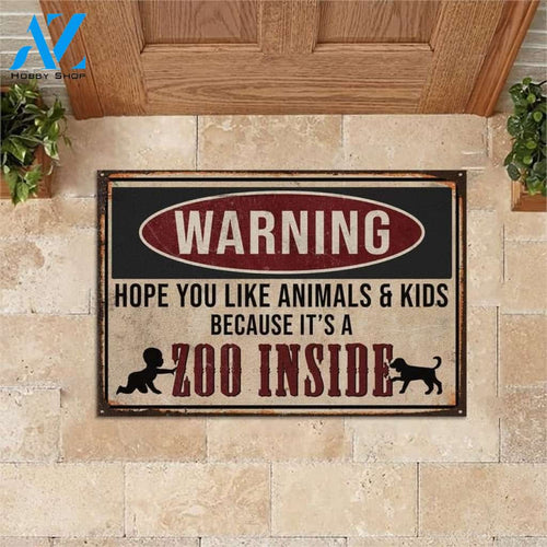 Warning Hope You Like Animals And Kids Funny Doormat Gift For Friend Family Home Decor Warm House Gift Welcome Mat Halloween Decor