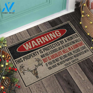 Warning - Hunting Personalized Coir Pattern Print Doormat