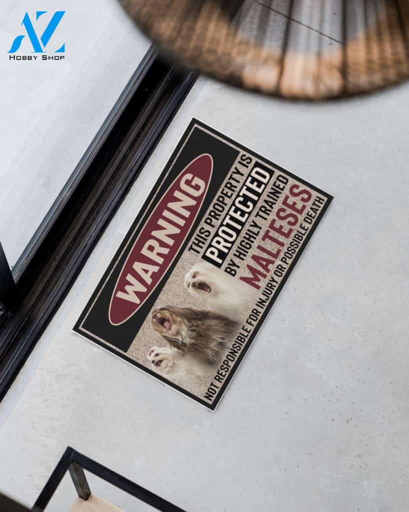 Warning - Maltese Doormat This Property Is Protected Indoor And Outdoor Doormat Warm House Gift Welcome Mat Gift For Maltese Dog Lovers