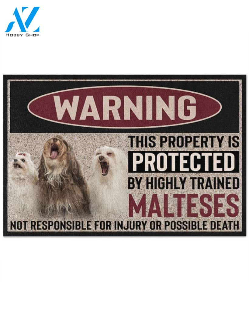 Warning - Maltese Doormat This Property Is Protected Indoor And Outdoor Doormat Warm House Gift Welcome Mat Gift For Maltese Dog Lovers