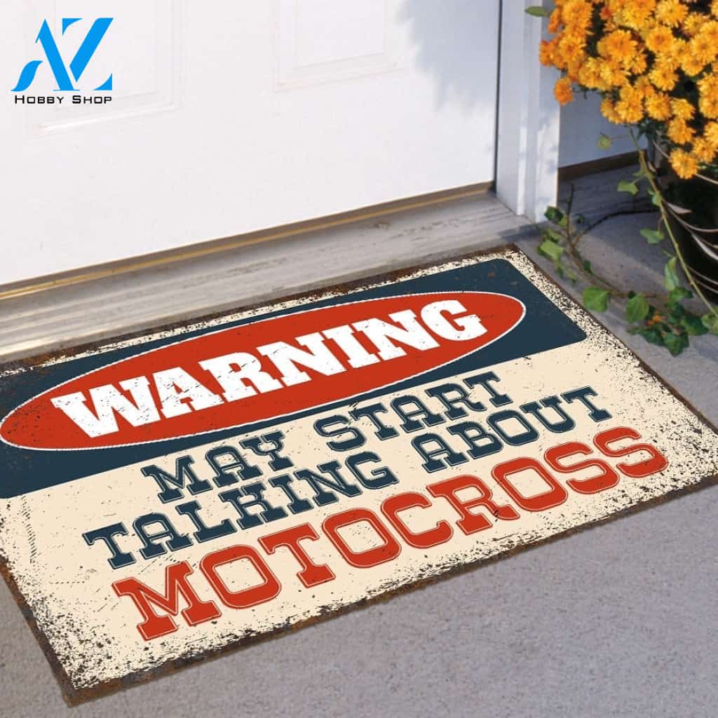 Warning May Start Talking About Motocross Doormat Welcome Mat House Warming Gift Home Decor Funny Doormat Gift Idea