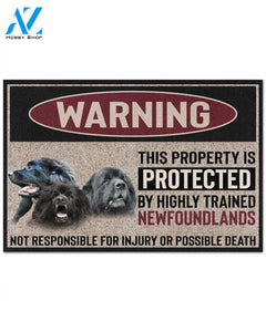 Warning - Newfoundland Doormat This Property Is Protected Indoor And Outdoor Doormat Warm House Gift Welcome Mat Gift For Newfoundland Dog Lovers