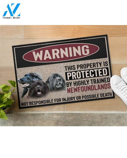 Warning - Newfoundland Doormat This Property Is Protected Indoor And Outdoor Doormat Warm House Gift Welcome Mat Gift For Newfoundland Dog Lovers