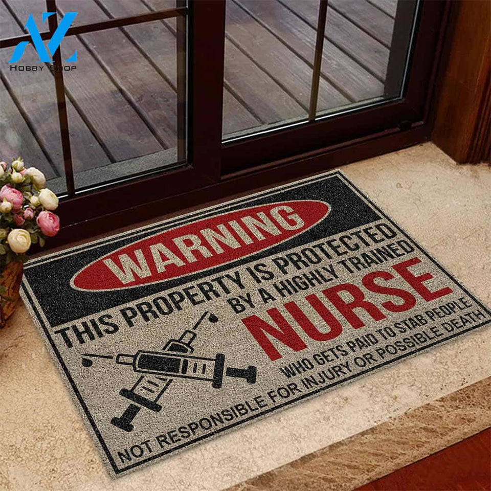 Warning - Nurse Coir Pattern Print Doormat