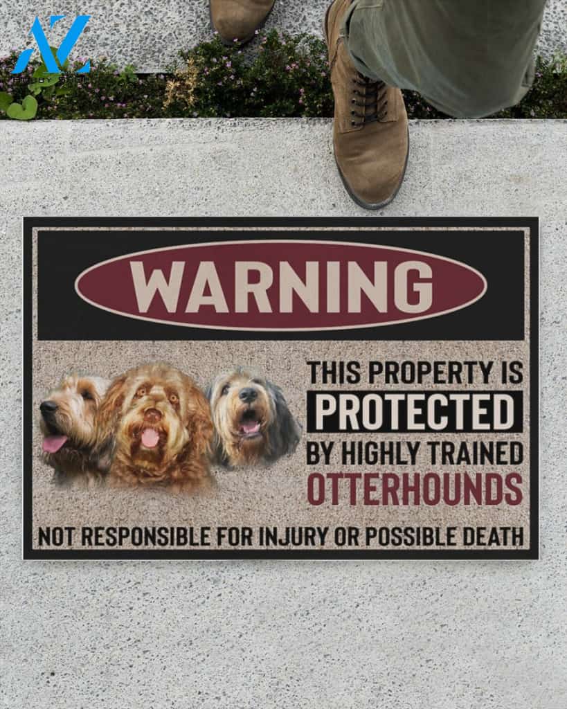 Warning - Otterhound Doormat This Property Is Protected Indoor And Outdoor Doormat Warm House Gift Welcome Mat Gift For Otterhound Dog Lovers