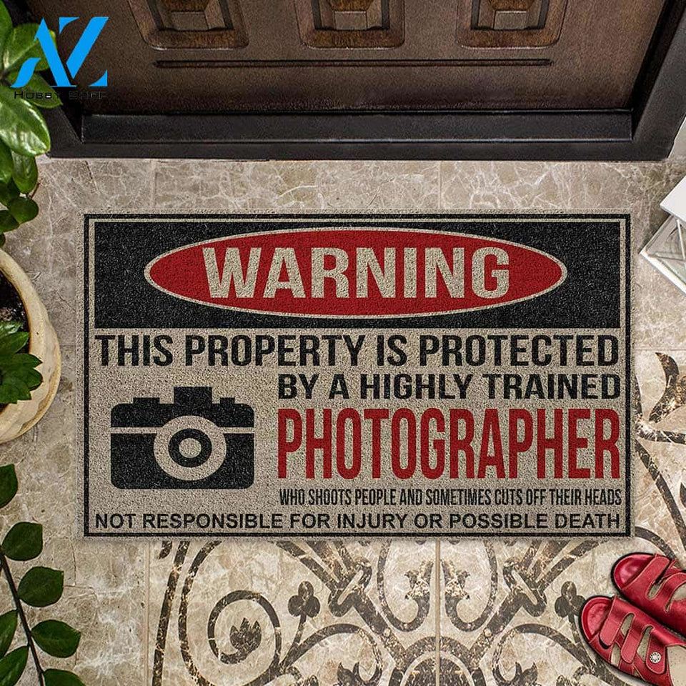 Warning - Photography Coir Pattern Print Doormat