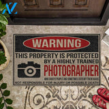 Warning - Photography Coir Pattern Print Doormat