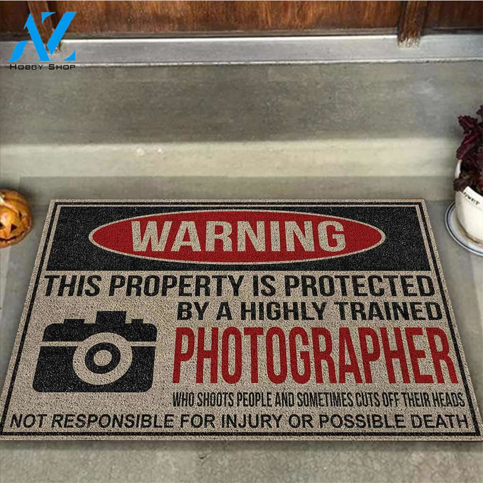 Warning - Photography Coir Pattern Print Doormat